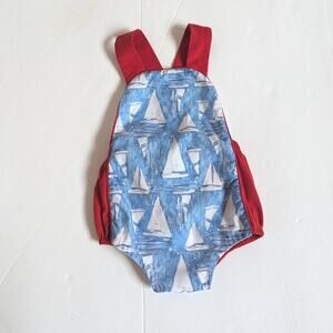 Southern Taters Bubble Sunsuit 6m Baby Red Sailboat Preppy Resort Wear